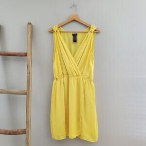 Bisou Bisou Yellow Sleeveless Faux Wrap Summer Dress Size 12